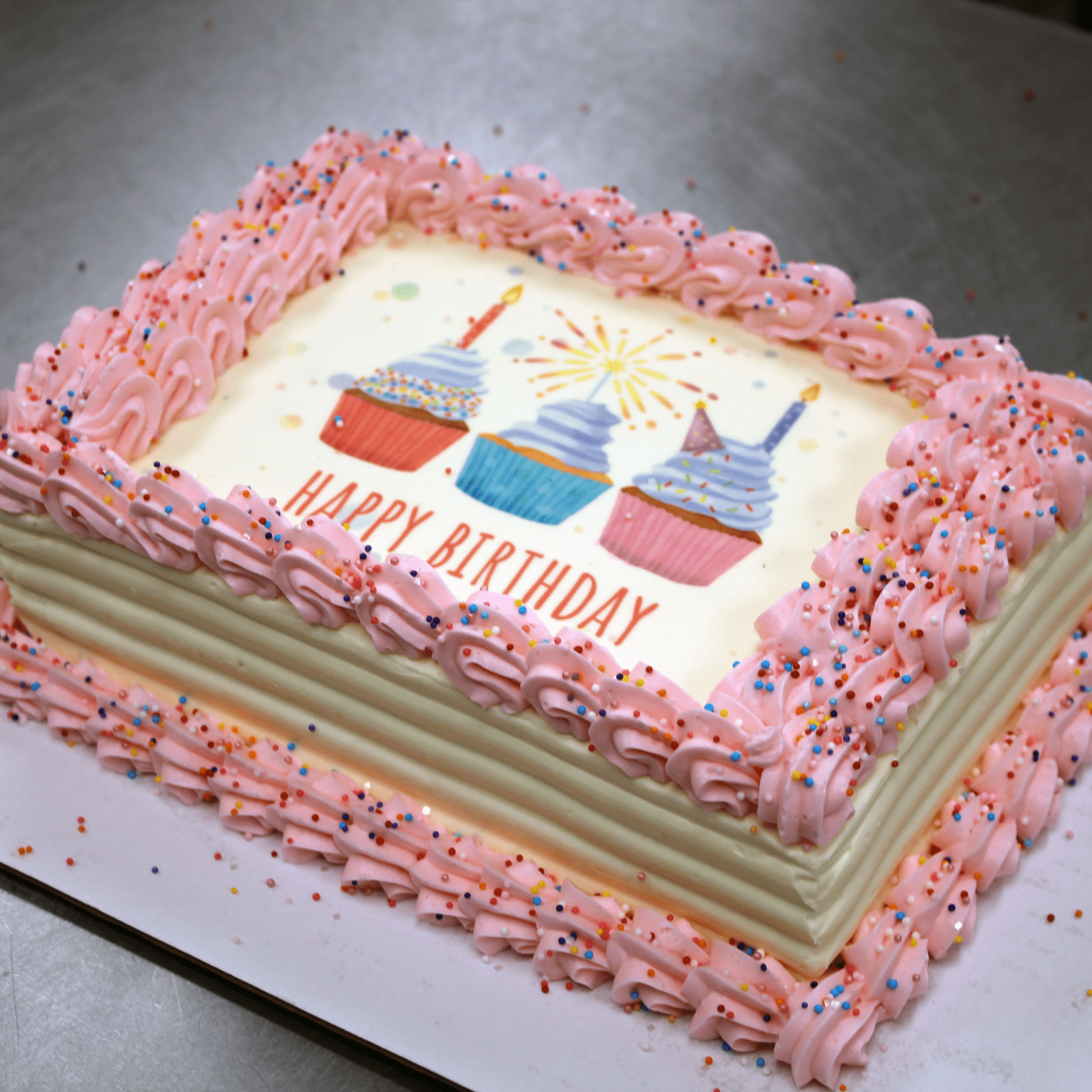 Pink and White Birthday Cake